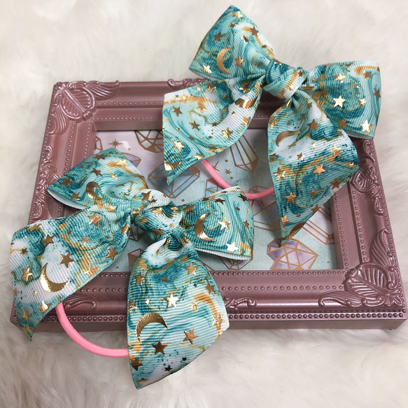 リボン ヘアゴム ハンドメイド328 カーキの通販 by MISA☆りぼん