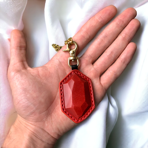 【Polyto】革の宝石キーホルダー(姫路レッド) バッグチャーム 4枚目の画像
