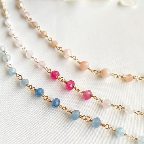 ゆい⭐️天然石ブレスレット3049⭐️1点もの ローズピンクカルセドニー 華やぎのブレスレット】14kgf フューシャピンクカルセドニー