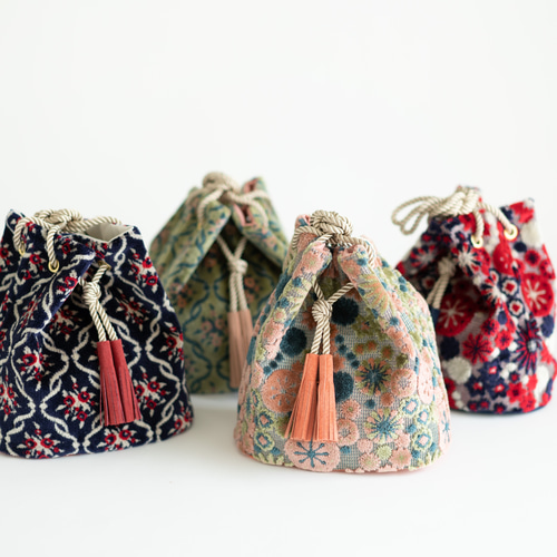 pupu-laukku 金華山巾着トリコロールアナベル2Way ショルダーバッグ pupu-laukku 固けれ 金華山巾着トリコロールアナベル2Way