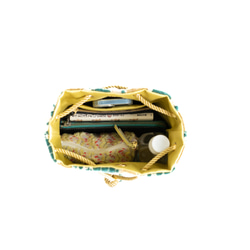 ＼限定／ 金華山巾着 ＜キャメルグリーンのマグノリア＞ 2Way ショルダー バッグ パイルジャカード織り 4枚目の画像