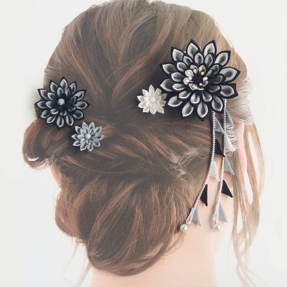 Set of hair ornaments/Flexible arrangement /black,grey 第2張的照片