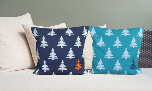 森林坐墊抽象樹背海軍藍-柏樹香味- 第2張的照片