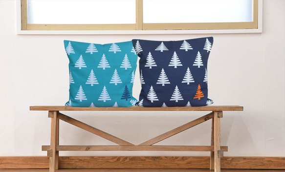 森林坐墊抽象樹背海軍藍-柏樹香味- 第5張的照片