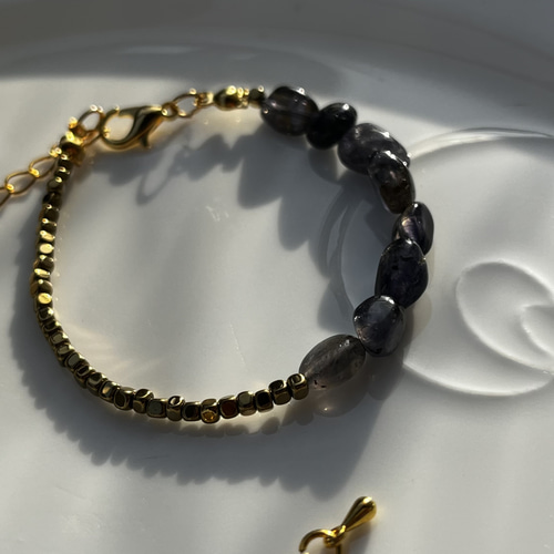 アイオライト♡ヘマタイト♡ステンレス金具ブレス ブレスレット ventus  