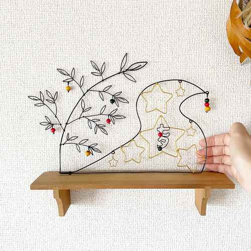 七夕飾り】ワイヤーアート ワイヤークラフト 笹の葉と星がたくさんの