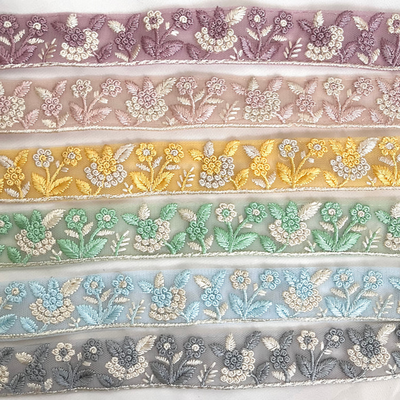 【SALE♡50cm】インド刺繍リボン　ライトブルー　チュール　SN737 6枚目の画像