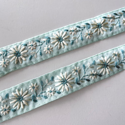 【50cm】インド刺繍リボン　シーグリーン　シルク　SS743 1枚目の画像