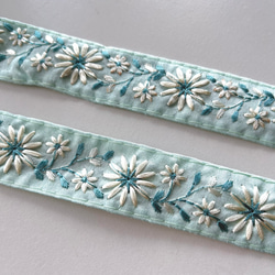 【50cm】インド刺繍リボン　シーグリーン　シルク　SS743 4枚目の画像