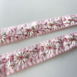 【50cm】インド刺繍リボン　ピンク　シルク　SS746 3枚目の画像