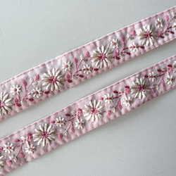 【50cm】インド刺繍リボン　ピンク　シルク　SS746 5枚目の画像