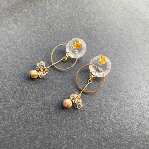 夏 ゴールド シック 大人 クリア 透明感 ~ ハンドメイド ~ ピアス 