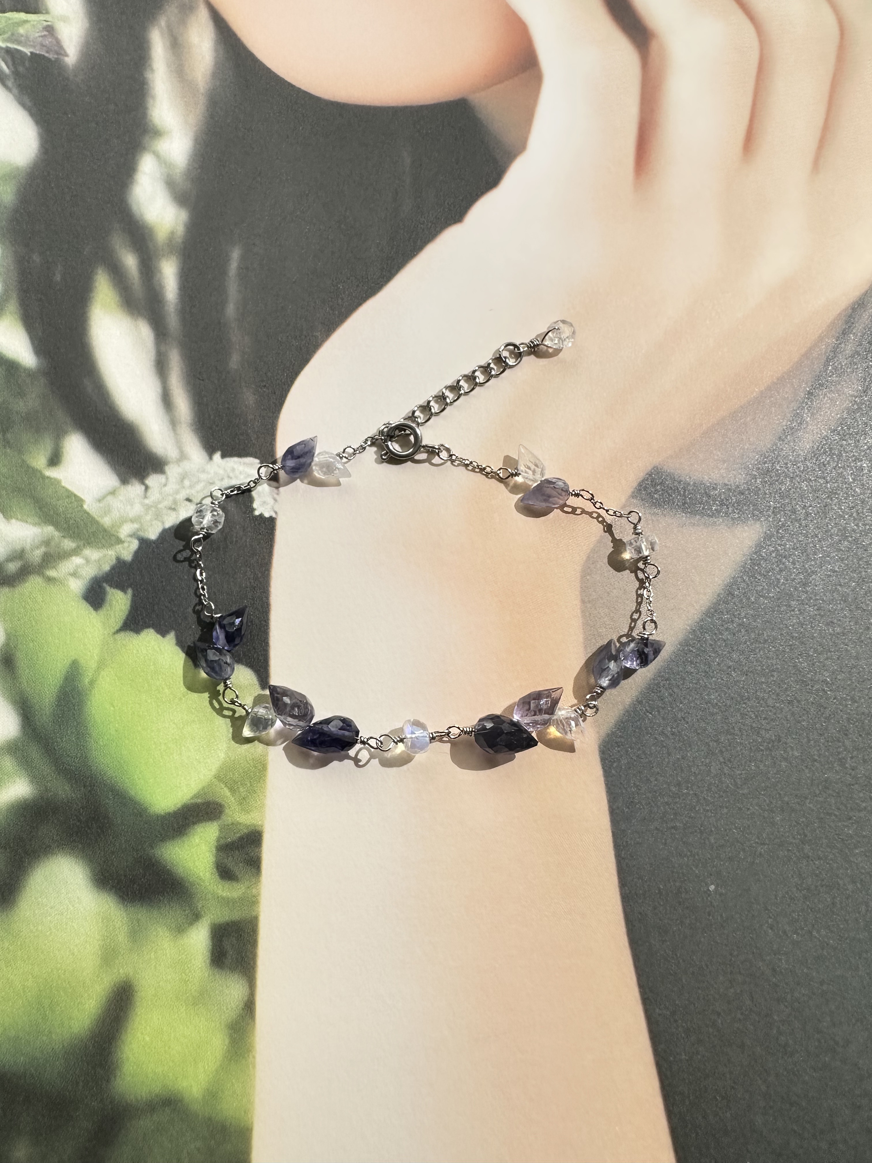 サージカルステンレス アイオライト ムーンストーン  ブレスレット シルバー