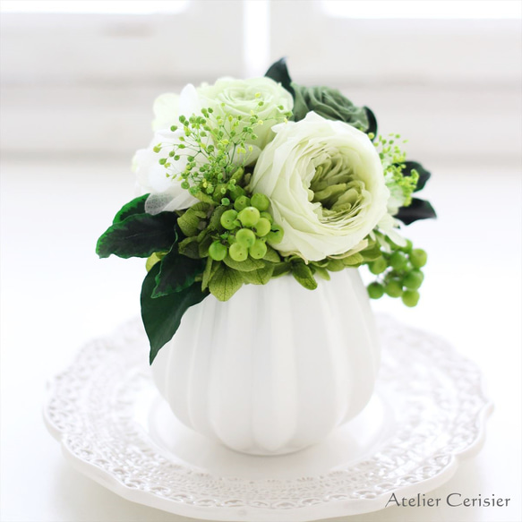 プリザーブドフラワー＜フルーレット＞ミントグリーン バラ ミニアレンジ【お祝い】 2枚目の画像