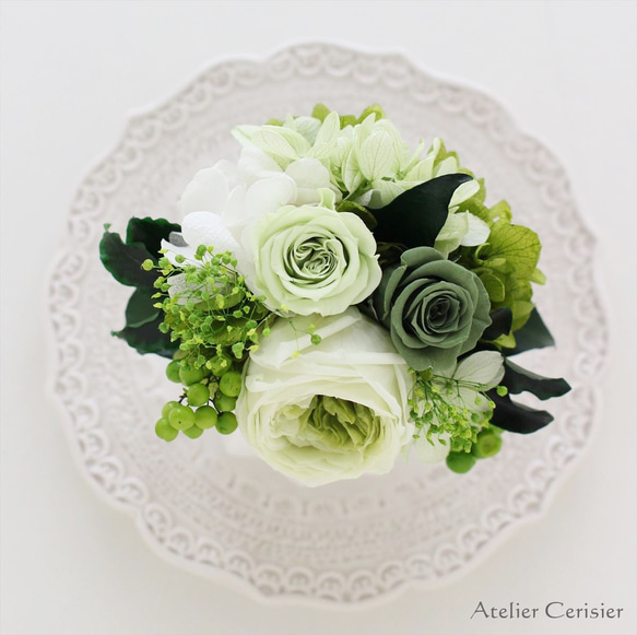 プリザーブドフラワー＜フルーレット＞ミントグリーン バラ ミニアレンジ【お祝い】 5枚目の画像