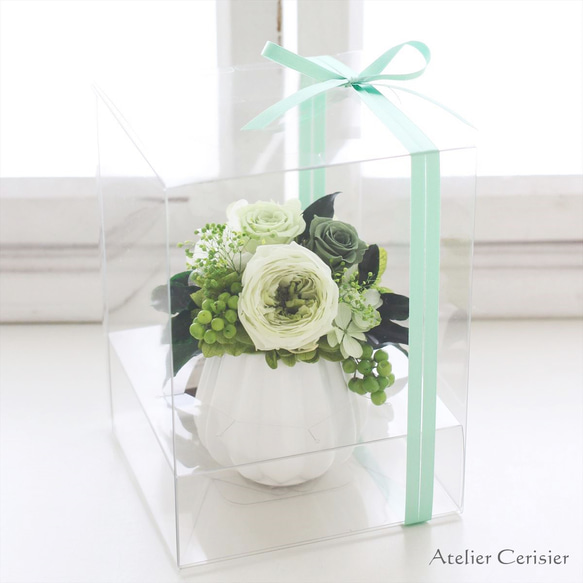 プリザーブドフラワー＜フルーレット＞ミントグリーン バラ ミニアレンジ【お祝い】 6枚目の画像