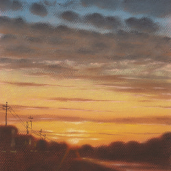 河のある風景・夕焼け（パステル画・マット紙付き） 2枚目の画像