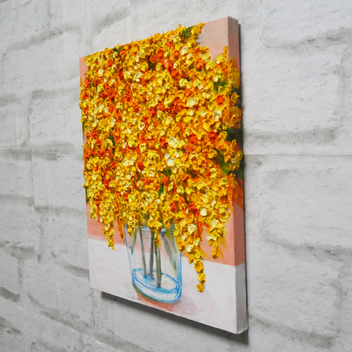 油絵 油彩 油彩画 絵画 F3号【ミモザ】 絵画 HR 通販 15980316