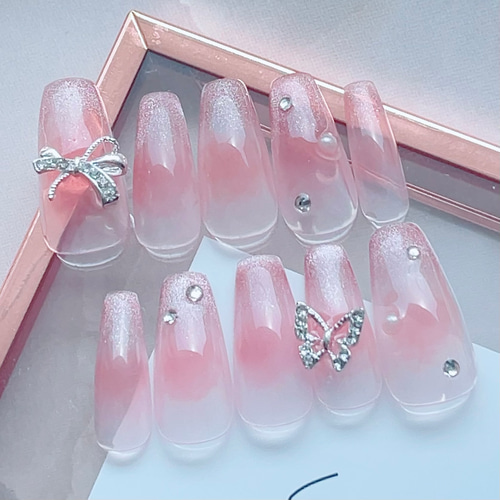 ネイルチップ現品 チーク マグネットネイル コフィン型 ワンホンネイル  