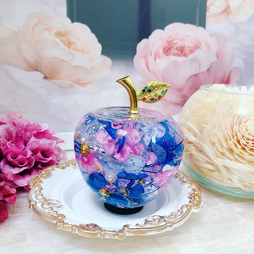青りんごハーバリウム♡プレゼントギフトにも♡林檎 ハーバリウム