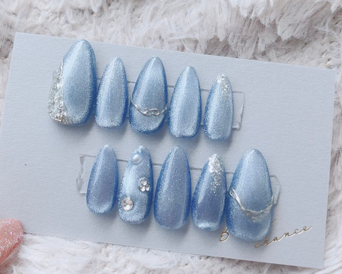 ネイルチップ マグネットネイル ブルーネイル プリンセスネイル