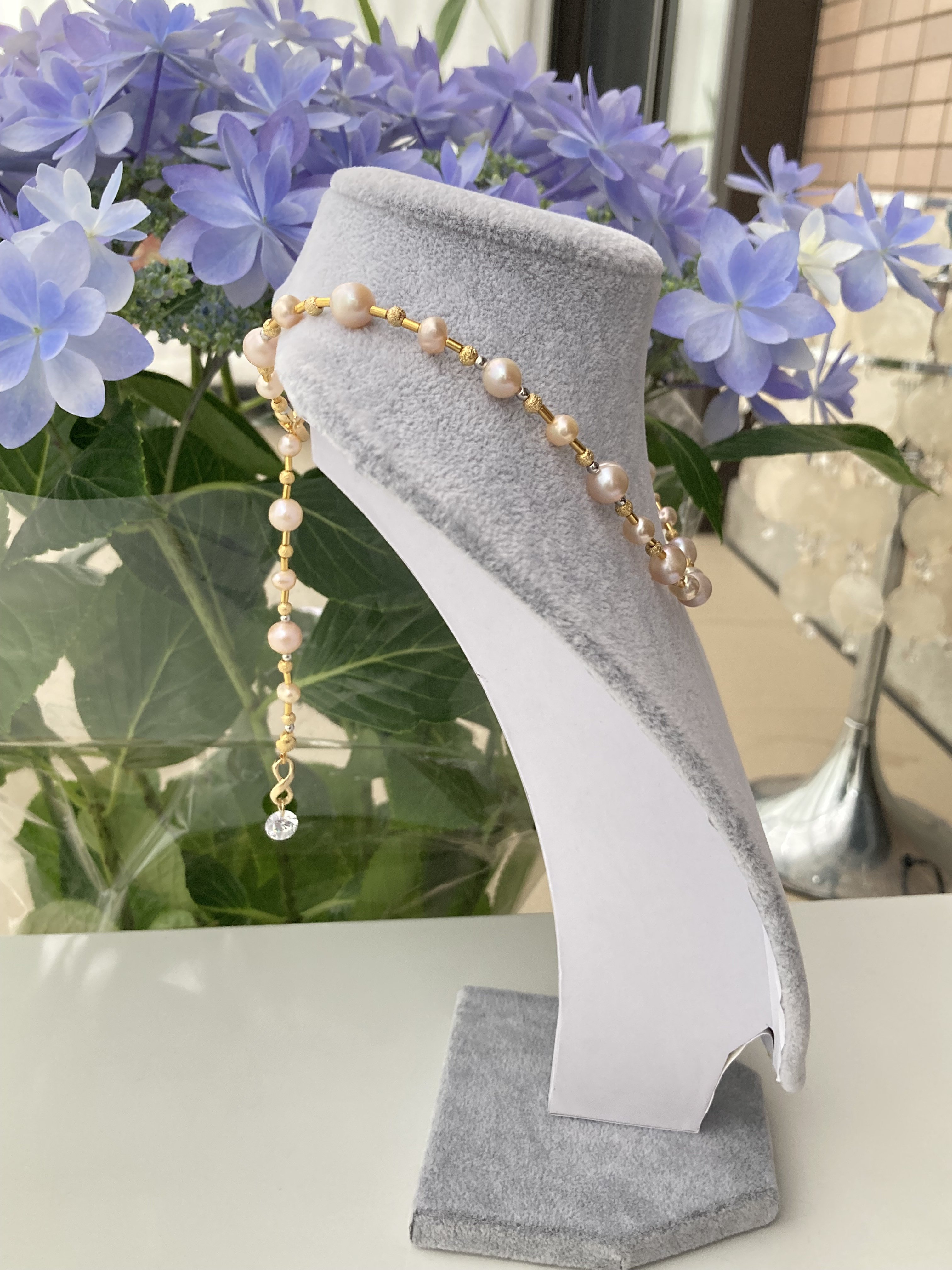 4way淡水パールネックレス❣️華やかゴールド本金加工（ダイヤ型8 ㎜）