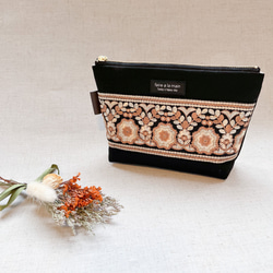 リップポーチ　ポーチ　ミニポーチ　インド刺繍　リボン　ブラック　927-9 リップポーチ ポーチ ミニポーチ インド刺繍 リボン ブラック 927-9