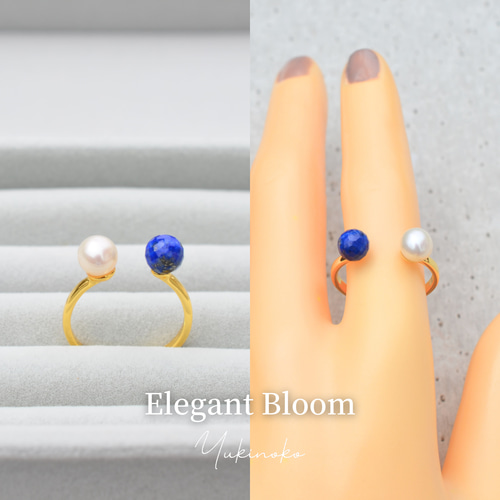 ラピスラズリと天然パールのオープンリング  