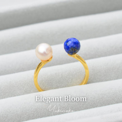 RH007 青金石與天然珍珠開口戒指 Elegant Bloom SILVER925/K18YG 第1張的照片