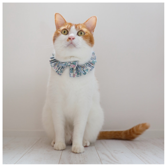 猫 犬 首輪 フリルスタイ リバティプリント × Betsy モーブピンク ラッピング無料 9枚目の画像
