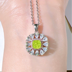フラワー ライムグリーン 高炭素ダイヤモンド キラキラ ゴージャス ラグジュアリー ネックレス 花 黄緑 可愛い ピンク 7枚目の画像
