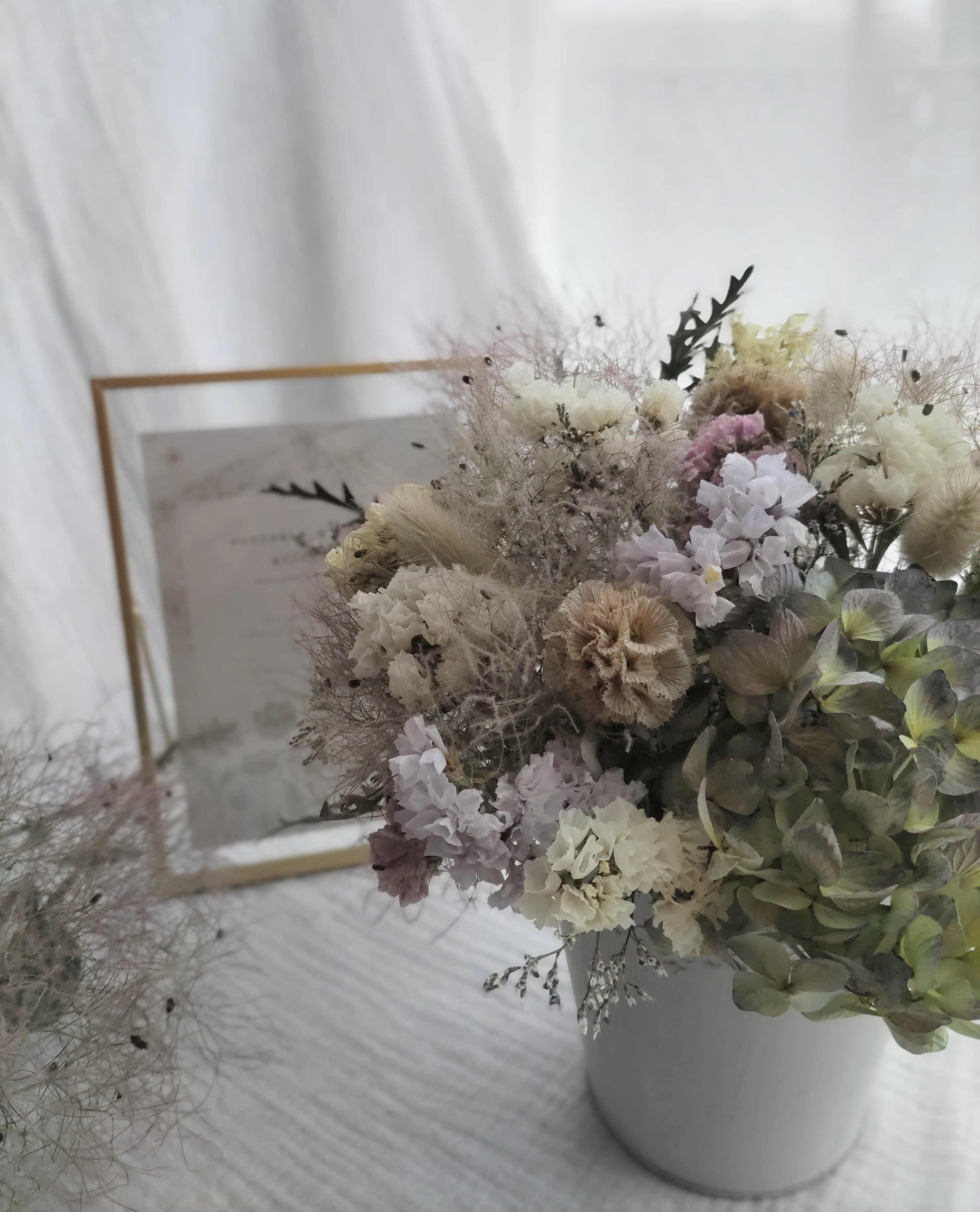 スモークツリー とアンティーク紫陽花の2wayガーランド　ライスフラワー スモークツリー とアンティーク紫陽花の2wayガーランドライス