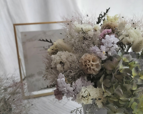 スモークツリー とアンティーク紫陽花の2wayガーランド　ライスフラワー スモークツリー とアンティーク紫陽花の2wayガーランドライス