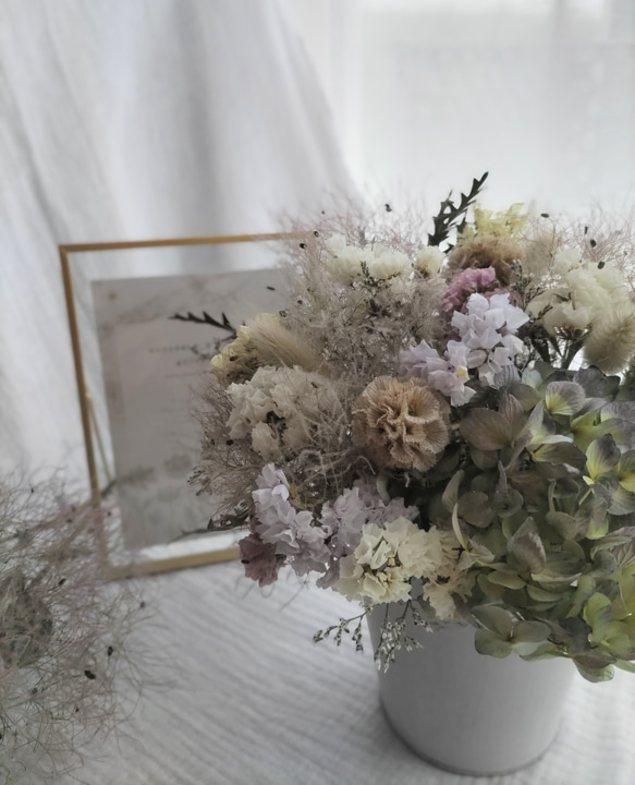 秋色紫陽花　スモークツリー　パンパスグラス横型ドライフラワースワッグ50㎝ 秋色紫陽花スモークツリーパンパスグラス横型ドライフラワー