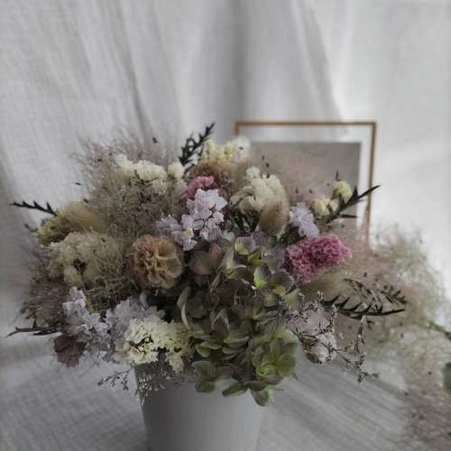 スモークツリーと秋色紫陽花のドライフラワーアレンジ ドライ