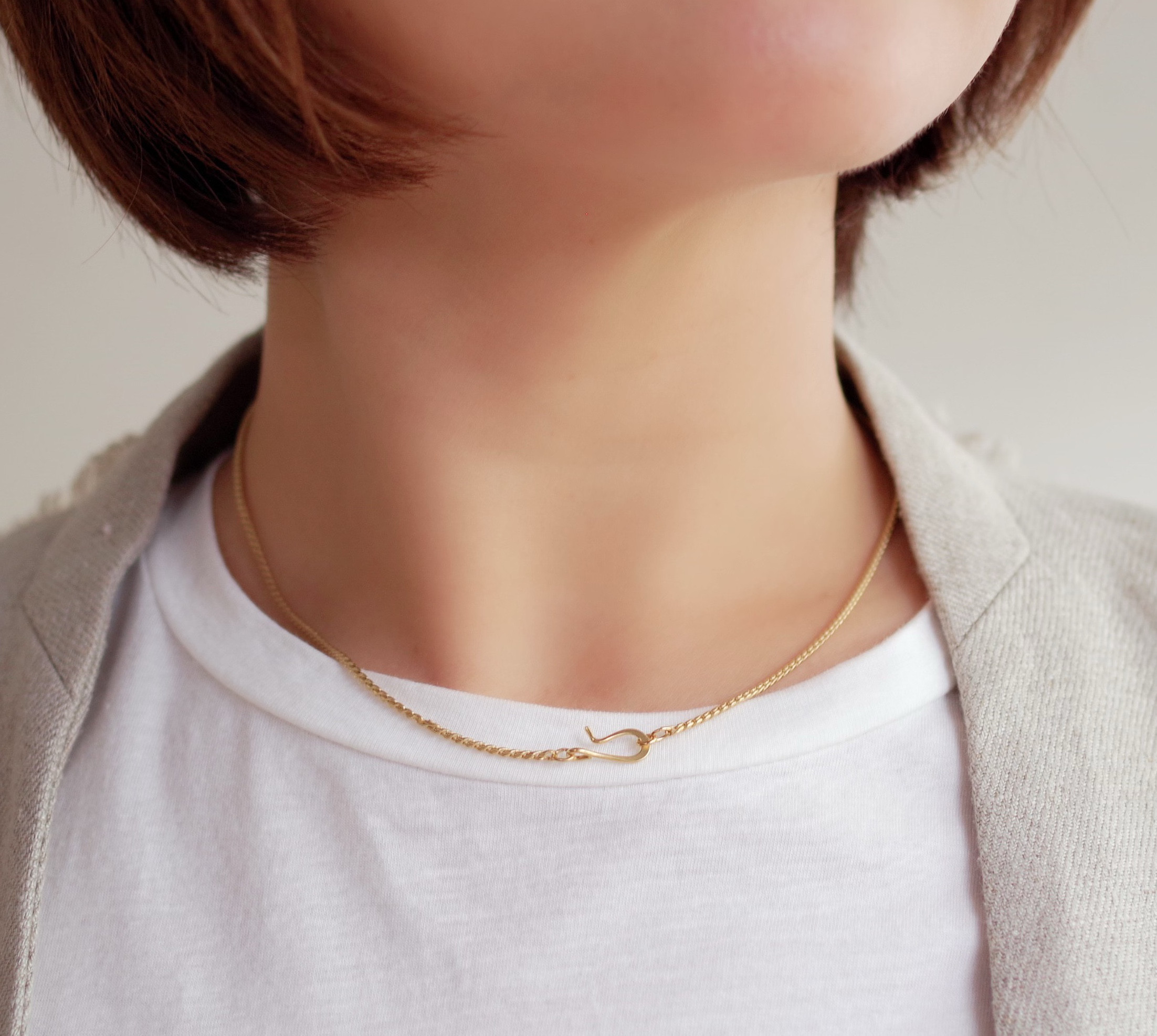 【SALE／55%OFF】 k18ゴールド ヴィンテージチェーンとフックのショートネックレス アクセサリー
