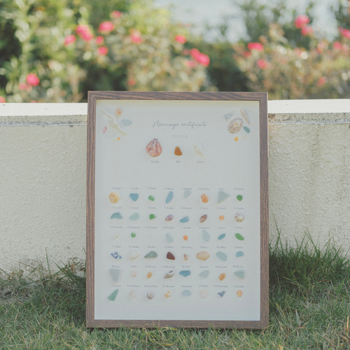 受注制作】シーグラス結婚証明書｜ゲスト参加型｜A3サイズ 37名～100名