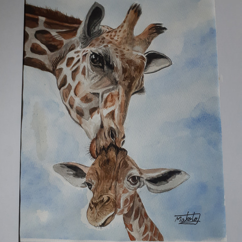水彩画 母子キリン 絵画 makochin 通販 15981709｜Creema(クリーマ)