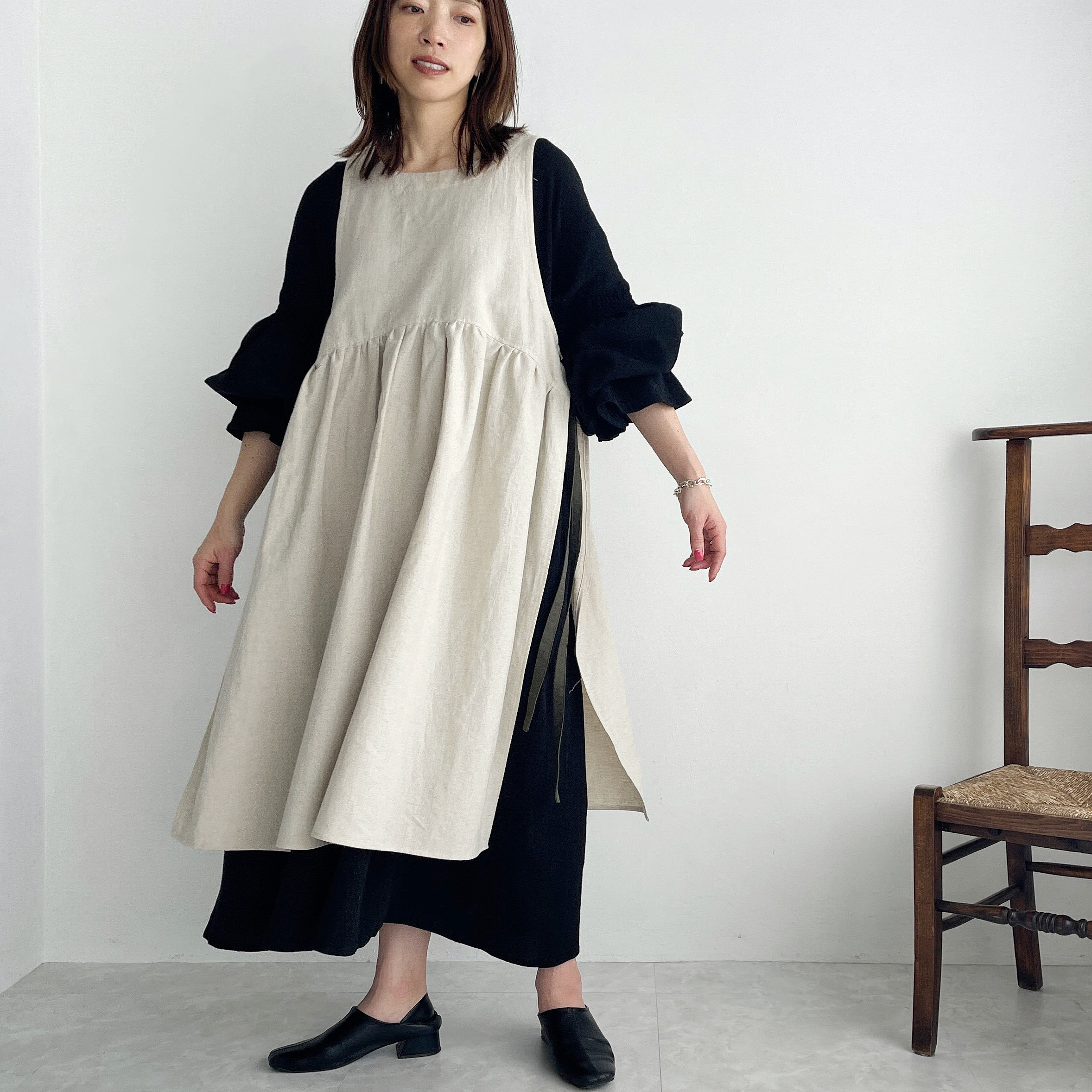 CALAMEL エプロンワンピース エプロンワンピース ロング丈 マキシ丈[品番：BCYW0031122