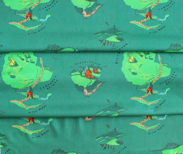 カットクロス Windham Fabrics / West Hill Buttercup Map Grass green 6枚目の画像