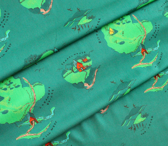 カットクロス Windham Fabrics / West Hill Buttercup Map Grass green 5枚目の画像