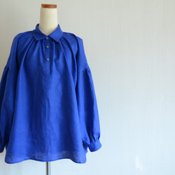 青のドロップシャツ　リネン100％　ロイヤルブルー 3枚目の画像