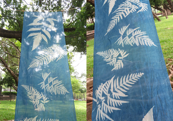 藍曬絲巾 - 蕨美 Botanic Cyanotype Silk Scarf - Ferns 第2張的照片