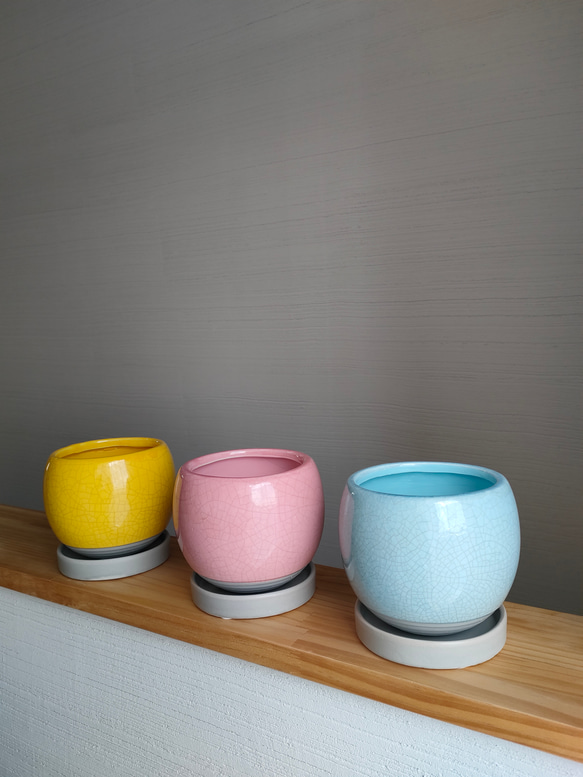 ころりん鉢カバー　綺麗色花器　かわいい植木鉢　お洒落観葉植物　ラウンドポット　ボール　カラフルミルキーカラー　個性的な鉢 2枚目の画像