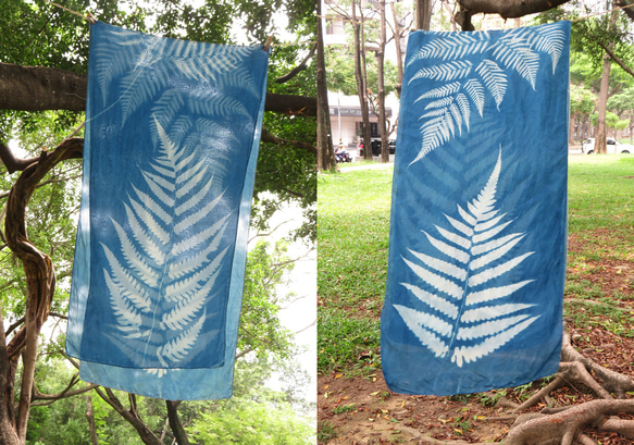 藍曬絲巾 - 蕨美 Botanic Cyanotype Silk Scarf - Ferns 第3張的照片