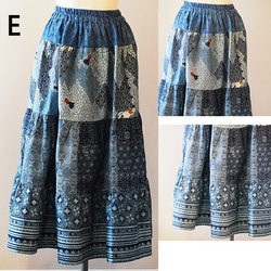 ティアードスカート　パッチワーク　ロングスカート　綿100％　和柄綿　ドット　インディゴ　染め　フレア　ふん 11枚目の画像