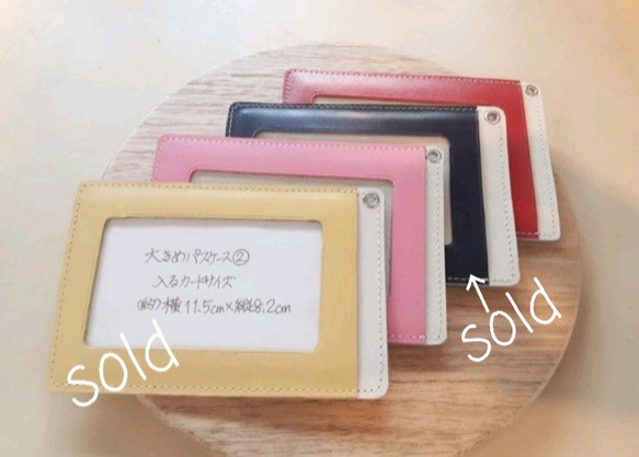 牛革 [黄色·チェリーピンク·紺·赤]＊大きめパスケース②＊[本体サイズ