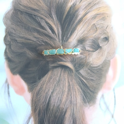 ポニーフック　アマゾナイト　ヘアフック　天然石　バレッタ　ヘアアクセサリー　ブルーグリーン　夏　髪飾り　上品　 6枚目の画像