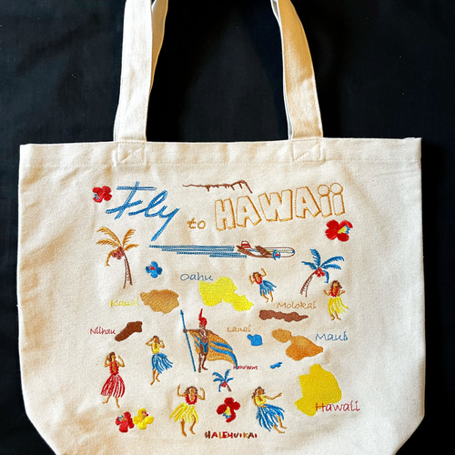手刺繍風景柄トートバッグ 刺繍トートバッグ ハワイアン柄 トートバッグ hale hui kai 通販