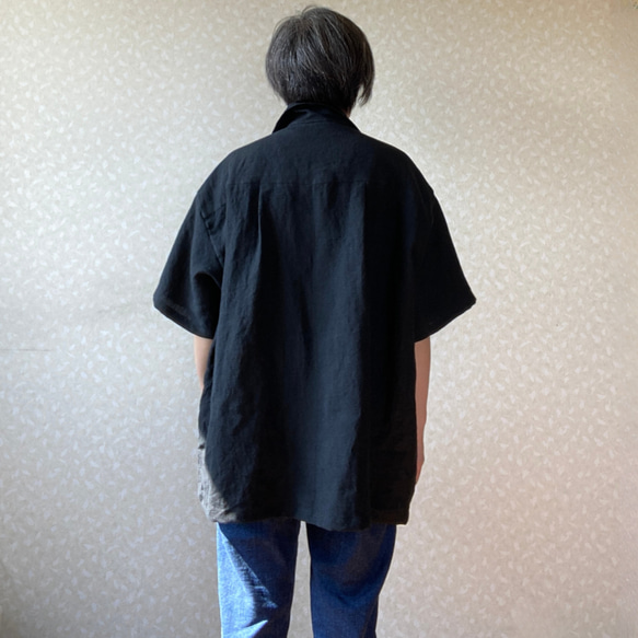 ヴィンテージライク ラミーリネン オープンカラーシャツ さらにゆったりフリーサイズ 3枚目の画像